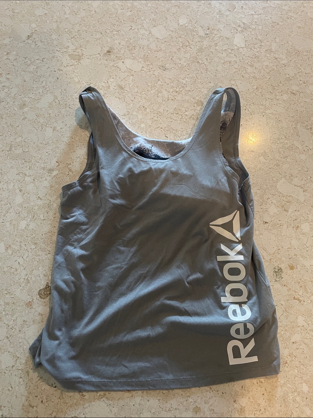 Reebok Gray Athletic Tank with Vertical Logo